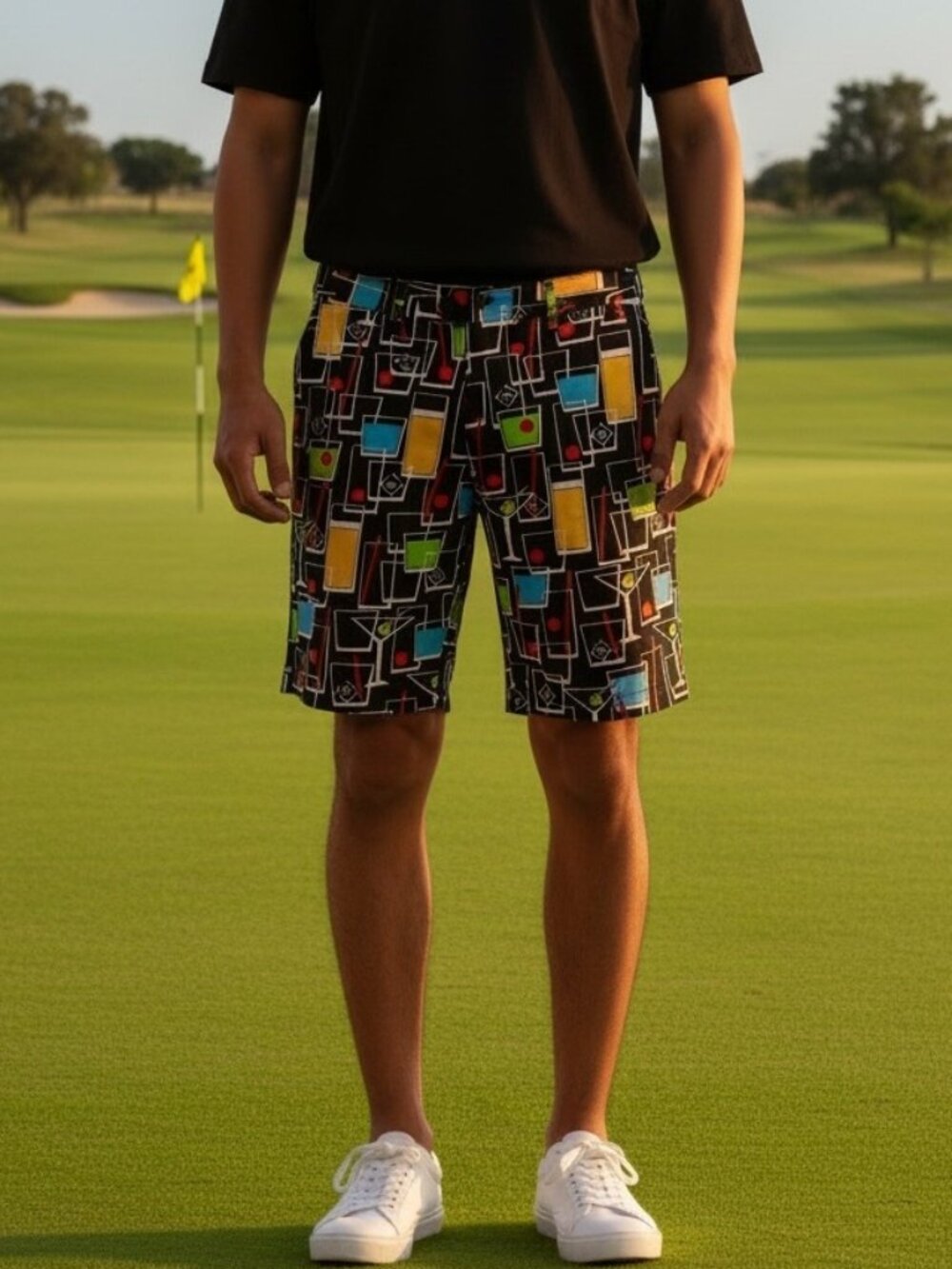 Loudmouth Golf Happy Hour Stretch Tech Shorts 36 Martini Design Golfer NEW